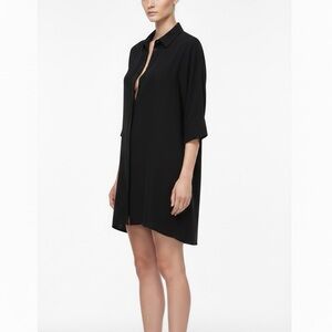 COS Utility Shirt Dress Black Minimalist Oversized Elbow Sleeve Lyocell XS